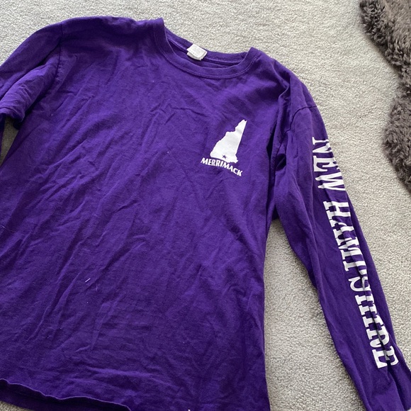 Two New Hampshire shirts, white s/s x/l with UNH logo, the other is l/s purple L - Picture 2 of 6
